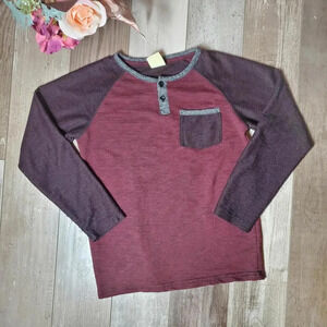 Rustic Blue Boys Long Sleeve Marled Baseball Raglan Henley Tee Size Small